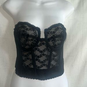 Vintage Black Lace Backless Bustier Bra Size 36C